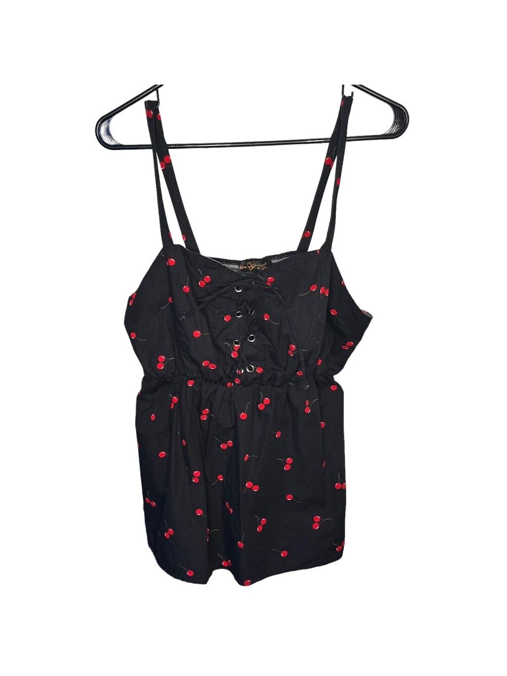 Coco and Shay plus woman's cherry sweetheart peplum tank